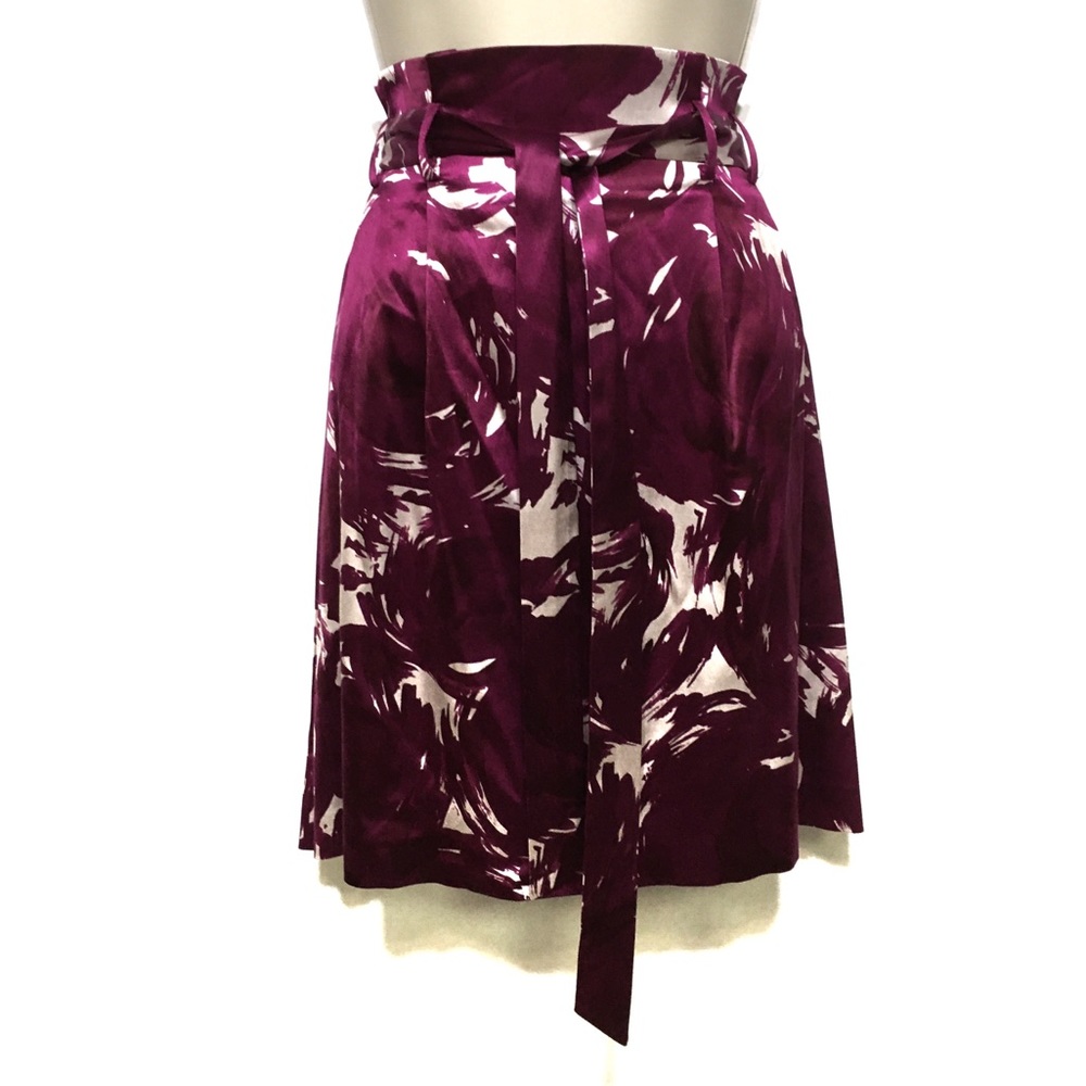 THEORY FUSHIA SILK BELTED FLORAL PAPERBAG SKIRT